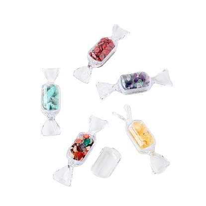 Raw Natural Gemstone Chip in Plastic Candy Box Display Decorations, Reiki Energy Stone Ornament