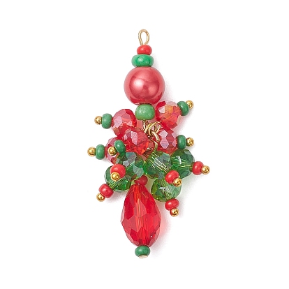 Подвески из стеклянных бусин на елку, с 304 петлями из нержавеющей стали, золотые, зелёные