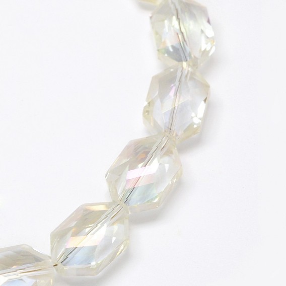 Faceted Hexagon Electroplate Glass Beads Strands, Rainbow Color Plated