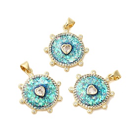 Brass Micro Pave Cubic Zirconia Pendants, with Synthetic Opal, Long-Lasting Plated, Lead Free & Cadmium Free, Helm with Heart