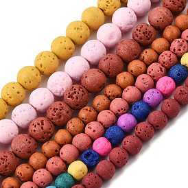 Colliers de perles de lave synthétiques teintées, ronde