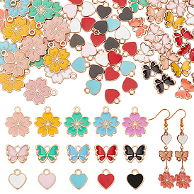 90Pcs 3 Style Light Gold Alloy Enamel Pendants, Sakura Flower & Butterfly & Heart