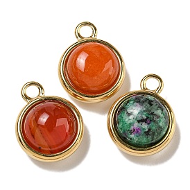 Natural Gemstone Dyed Pendants, 304 Stainless Steel Half Round Charms, Golden