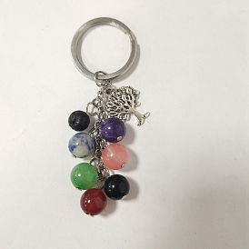 Llavero de piedras preciosas, llavero con colgante de árbol de la vida de aleación de estilo tibetano, con 304 fornituras de acero inoxidable