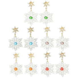 Boucles d'oreilles pendantes tressées en verre avec flocons de neige de Noël, laiton zircone cubique boucles d'oreille, or