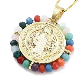 Ожерелья с подвесками из латуни с бусинами из АБС-пластика, плоские круглые с богиней
