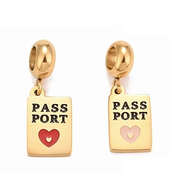 304 подвесные европейские подвески из нержавеющей стали, подвески с большими отверстиями с эмалью, прямоугольник с сердцем и пропускным портом слова