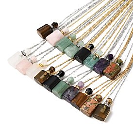 Openable Gemstone Perfume Bottle Pendant Necklaces for Women, 304 Stainless Steel Cable Chain Necklaces