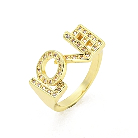 Word LOVE Brass Micro Pave Clear Cubic Zirconia Finger Rings, Long-Lasting Plated