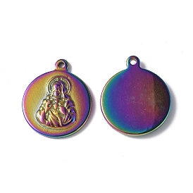 Ion Plating(IP) 304 Stainless Steel Pendants, Flat Round with Buddha Charm