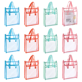 12Pcs 4 Colors Transparent Plastic Packing Bags with Handles and Snap Buttons, Rectangle