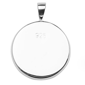 925 Sterling Silver Pendant Cabochon Settings, Plain Edge Bezel Cups, Flat Round, with 925 Stamp