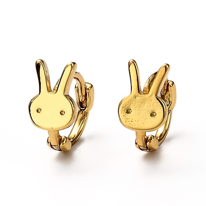 Brass Huggie Hoop Earrings, Ring with Rabbit