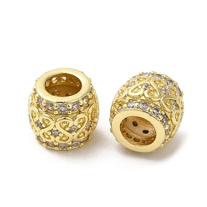 Rack Plating Brass Micro Pave Cubic Zirconia European Beads, Large Hole Beads, Long-Lasting Plated, Lead Free & Cadmium Free, Barrel