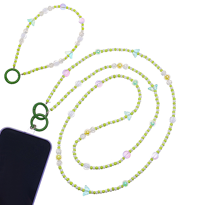 2шт. ремешок для телефона из стекла, акрила и стеклянных семян, с патчем для шнурка для мобильного телефона из ТПУ