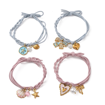 304 Браслеты из нержавеющей стали с эмалью и подвесками из смолы, регулируемые женские браслеты из плетеного шнура из полиэстера