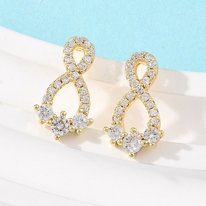 Серьги-гвоздики с микропаве из прозрачных кубических цирконий в форме бесконечности, стойки покрытие, долговечный, без кадмия и без свинца