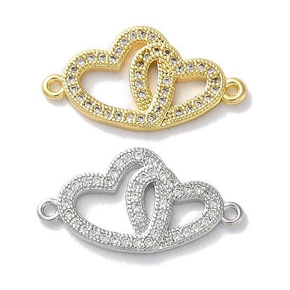Латунь с покрытием из латуни, микро-паве, прозрачные подвески из кубического циркония, двойные сердечные ссылки, долговечный, без свинца и без кадмия