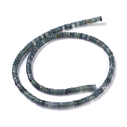 Natural Moss Agate Beads Strands, Flat Round/Disc