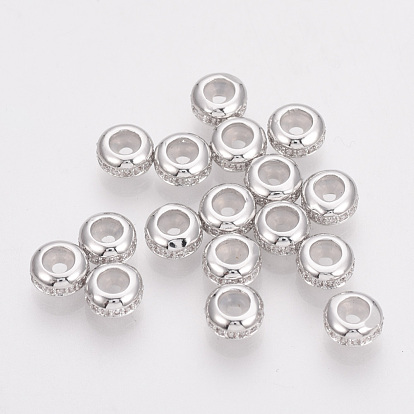 Brass Cubic Zirconia Stopper Beads, with Rubber, Rondelle, Nickel Free