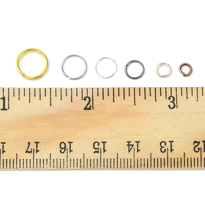 60G 6 Styles DIY Brass & Iron Open Jump Rings Sets, Round Ring