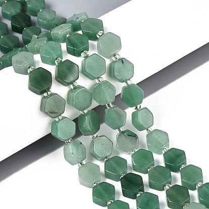 Естественный зеленый авантюрин бисер нитей, шестиугольник, с бисером
