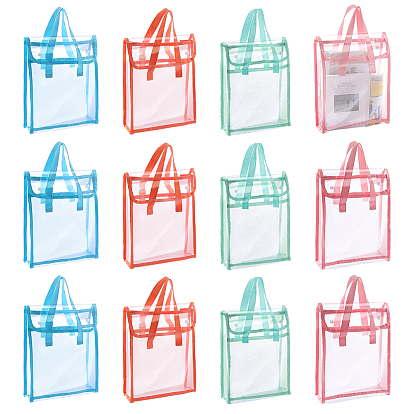 12Pcs 4 Colors Transparent Plastic Packing Bags with Handles and Snap Buttons, Rectangle