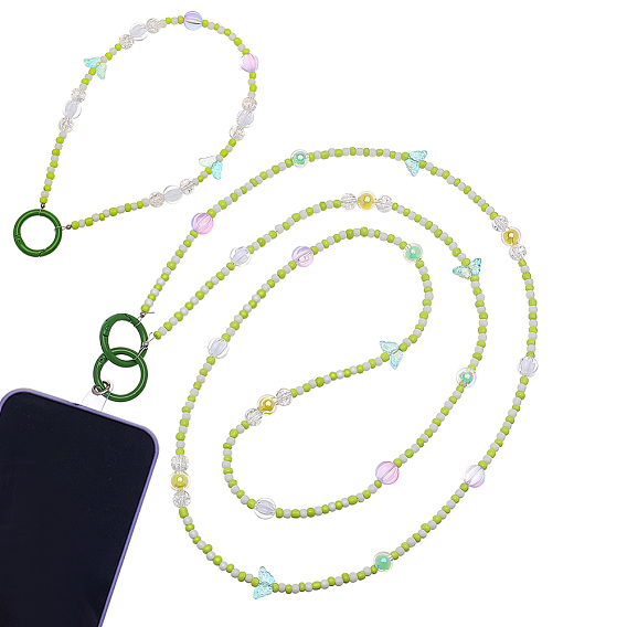 2шт. ремешок для телефона из стекла, акрила и стеклянных семян, с патчем для шнурка для мобильного телефона из ТПУ