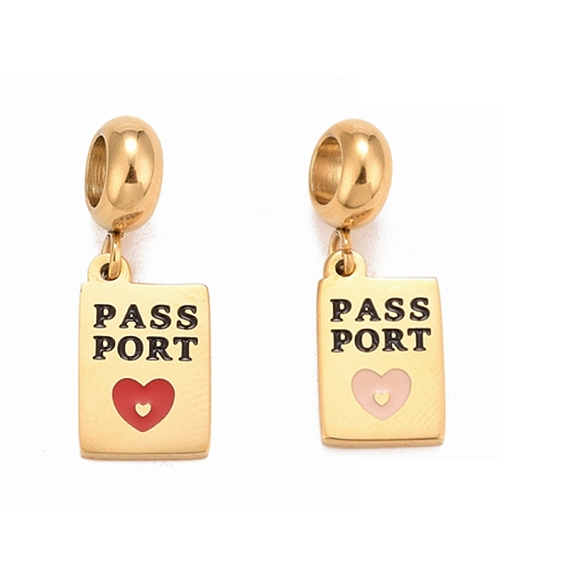 304 подвесные европейские подвески из нержавеющей стали, подвески с большими отверстиями с эмалью, прямоугольник с сердцем и пропускным портом слова