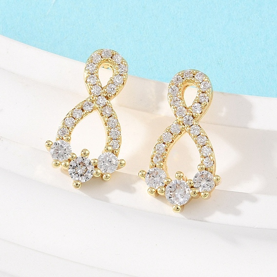 Серьги-гвоздики с микропаве из прозрачных кубических цирконий в форме бесконечности, стойки покрытие, долговечный, без кадмия и без свинца