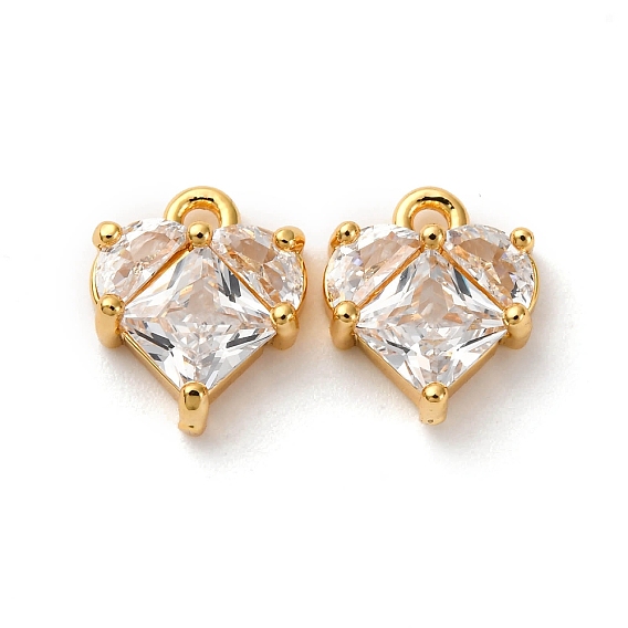 Brass Micro Pave Cubic Zirconia Pendants, Heart Charms, Long-Lasting Plated, Nickel Free