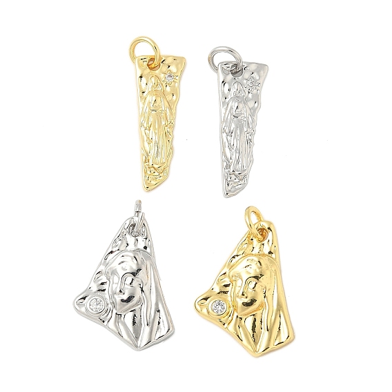 Латунные микропаве прозрачные подвески с фианитом, без кадмия и без свинца, треугольник с Девой Марией