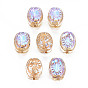 Electroplate Transparent Spray Painted Glass Beads, Half Plated, Oval with Leaf Pattern