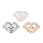 Dijes de conector de zirconia cúbica transparente con micro pavé de latón, corazón con enlaces de la estrella polar, con cáscara natural, chapado en rack, larga duración plateado
