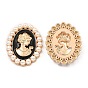 Zinc Alloy Enamel Cabochons, with Plastic Imitation Pearls, Oval with Woman, Light Gold
