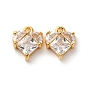 Brass Micro Pave Cubic Zirconia Pendants, Heart Charms, Long-Lasting Plated, Nickel Free
