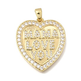 Подвески из латуни с микро паве ко Дню матери, прозрачные подвески с кубическим цирконием, сердечко со словами "Мама, я тебя люблю" и подвесками, без кадмия и без свинца, стойки покрытие, долговечный