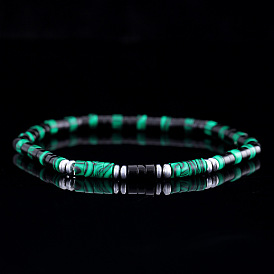 Эластичные браслеты из натуральных малахитовых и нефритовых бусин для мужчин, колонка, с синтетическими немагнитных гематита бисера