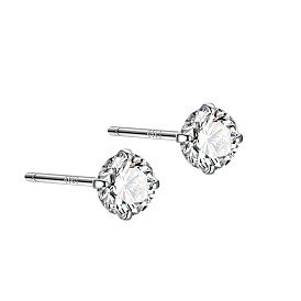 Rhodium Plated Diamond Shape 999 Sterling Silver Cubic Zirconia Stud Earrings for Women, with 999 Stamp