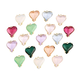 Brass Glass Pendants, Heart Charms, Faceted