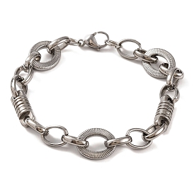 304 Stainless Steel Column & Oval Link Chain Bracelets, with 201 Stainless Steeel Findings