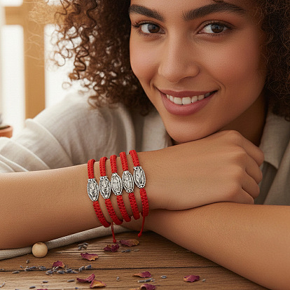 5шт. регулируемые браслеты из плетеного нейлонового шнура, Ювелирные изделия из сплава с изображением Богоматери Гваделупской для женщин и мужчин.