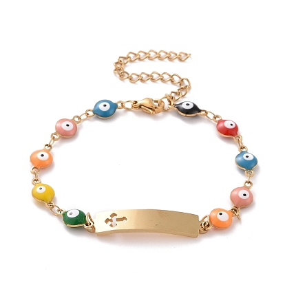 Вакуумное покрытие pvd 304 прямоугольник из нержавеющей стали с браслетом из поперечных связей, красочный эмалевый браслет с цепями от сглаза для женщин