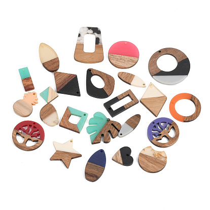 Resin & Walnut Wood Pendants, Mixed Shapes