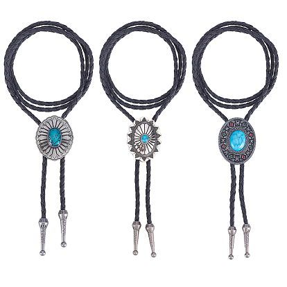 3 шт. 3 стили сплав паве смола имитация драгоценных камней цветок овальный кулон боло галстук лариат ожерелья