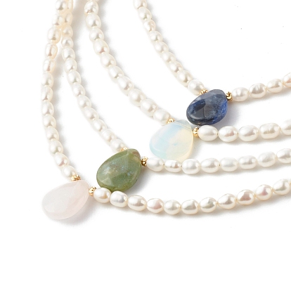 Collar de cuentas, con naturales ágata, opalite, perlas de sodalita, granos de la perla, hallazgo latón, lágrima