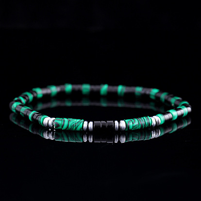 Эластичные браслеты из натуральных малахитовых и нефритовых бусин для мужчин, колонка, с синтетическими немагнитных гематита бисера