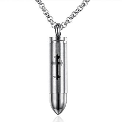 Titanium Steel Bullet with Cross Pendant Necklace