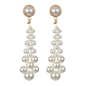 Shell Pearl Beaded Teardrop Dangle Stud Earrings, Brass Jewelry