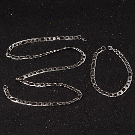 304 Stainless Steel Figaro Chains Necklaces and Bracelets Jewelry Sets, with Lobster Claw Clasps, Faceted, 23.42 inch (595mm), 215mm(8-1/2 inch ), 6.8mm